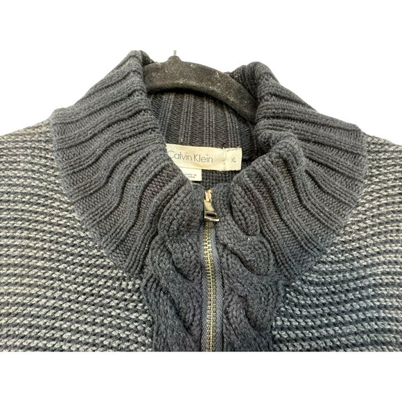 Calvin Klein Mens Full-Zip Knit Design Sweater XL Gray & Dark Gray Ribbed Colla - Picture 6 of 13